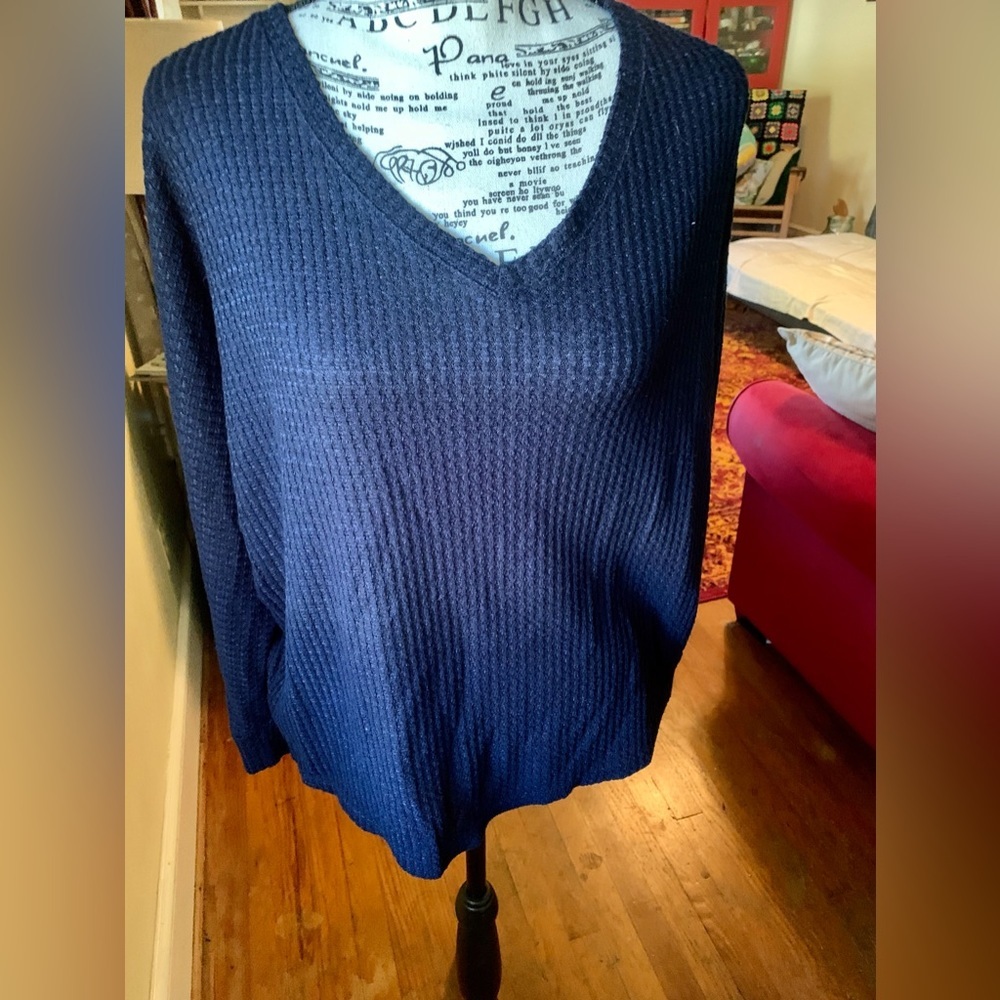 Navy Blue Anthropologie Long Sleeve V Neck Tee